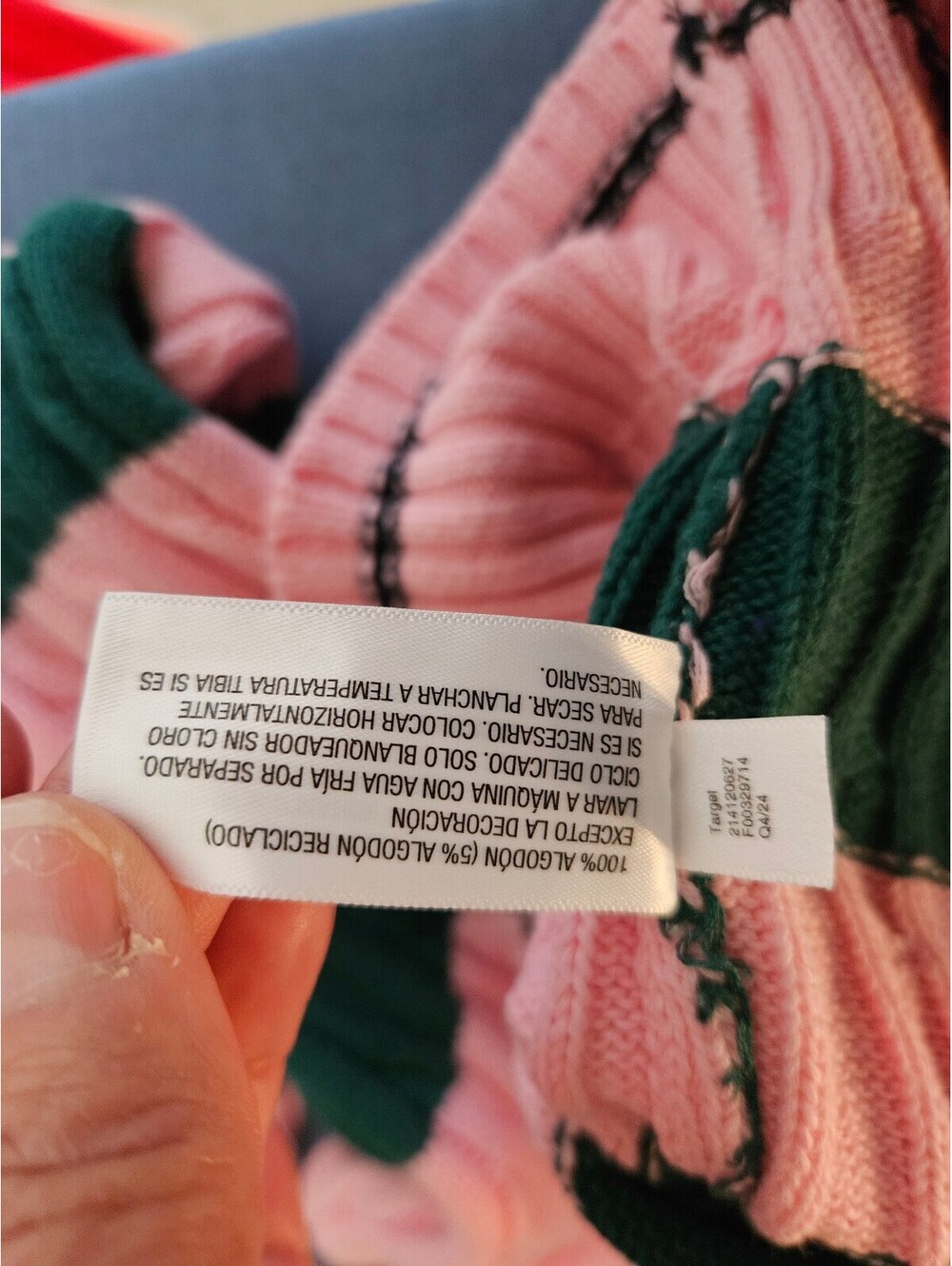 All In Motion Pink and Green Striped Cropped Cable Knit Pullover Sweater-Medium - Picture 5 of 7